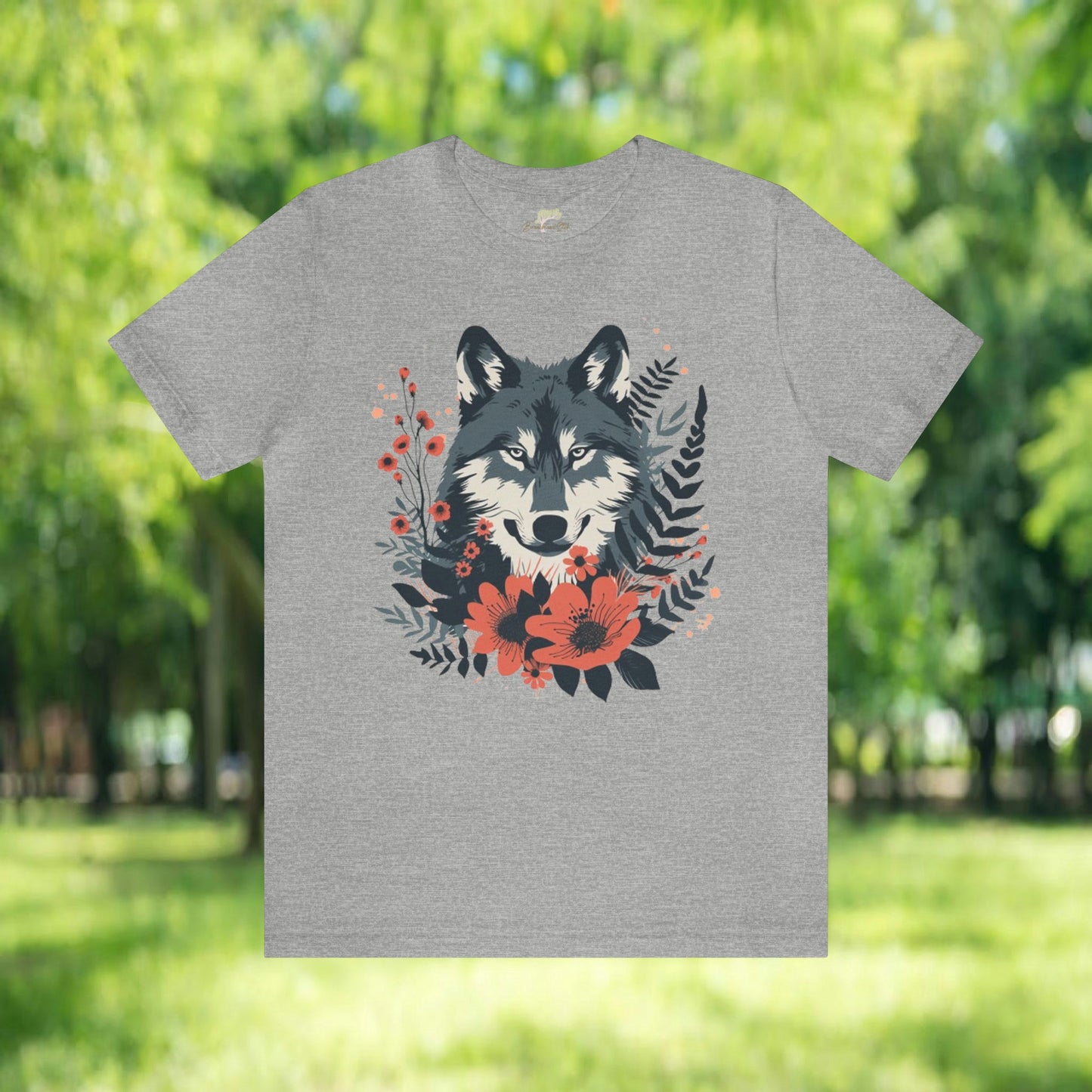 Wolf with Wildflower Animal Design Unisex Tee | Embrace Your Playful Nature Branch and Stick