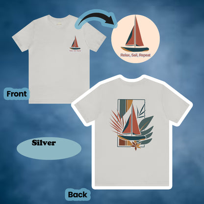 "Relax, Sail, Repeat" 2-Sided Sailboat Scene Tee | Branch and Stick