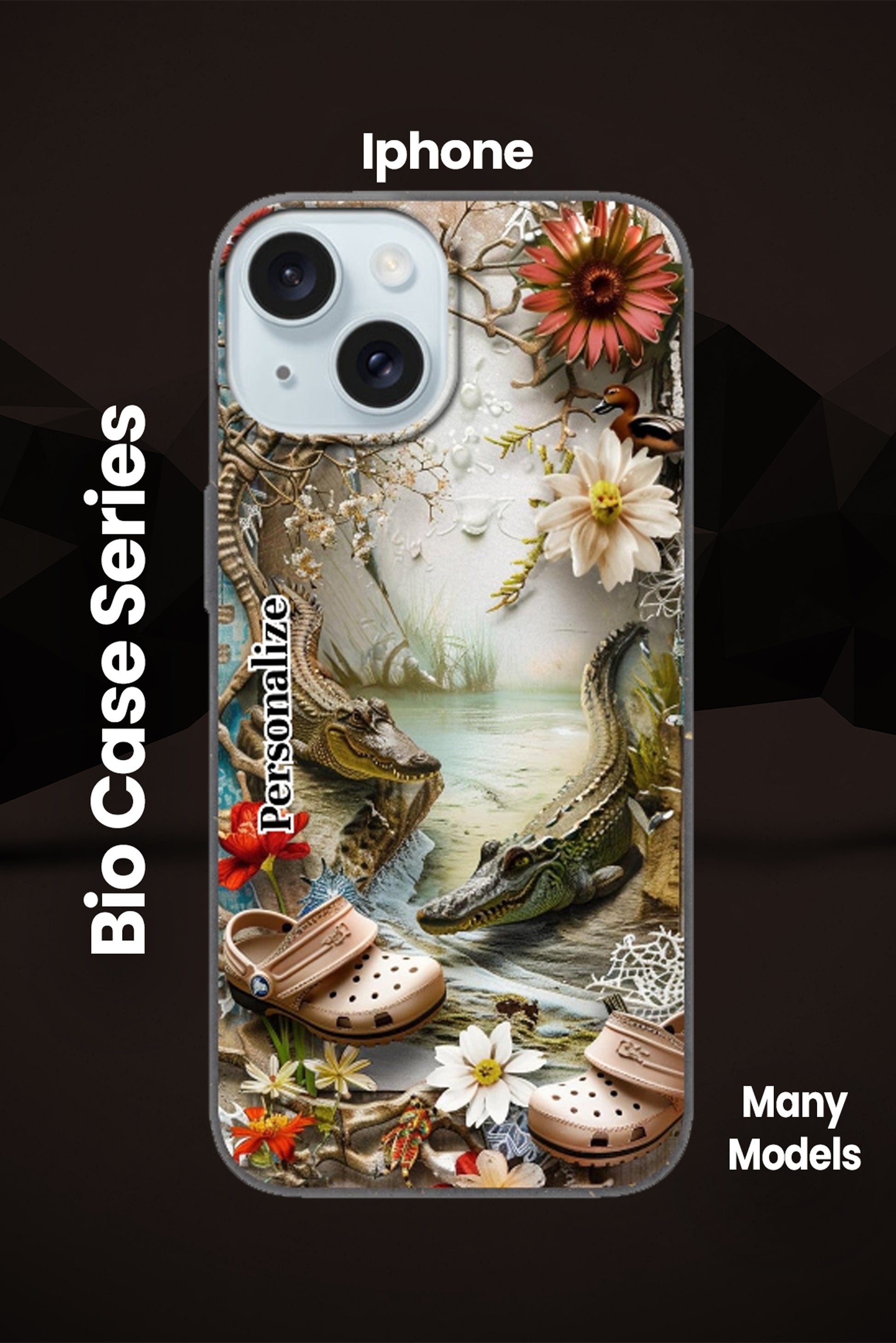 croc and crocodiles with a bio phone case for iPhone 15 case, iPhone 14 case, iPhone 13 case, iPhone 12 case, iPhone 12 PRO case, iPhone 11 case, iPhone XR case, iPhone XS case, iPhone SE case, iPhone 8 case, iPhone 7 case, iPhone x case