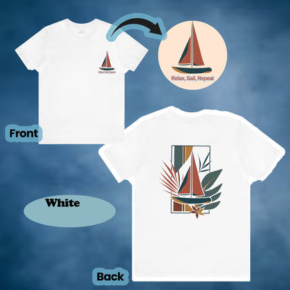 "Relax, Sail, Repeat" 2-Sided Sailboat Scene Tee | Branch and Stick